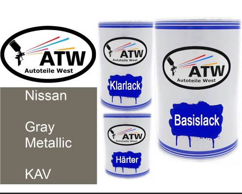 Nissan, Gray Metallic, KAV: 500ml Lackdose + 500ml Klarlack + 250ml Härter - Set, von ATW Autoteile West.
